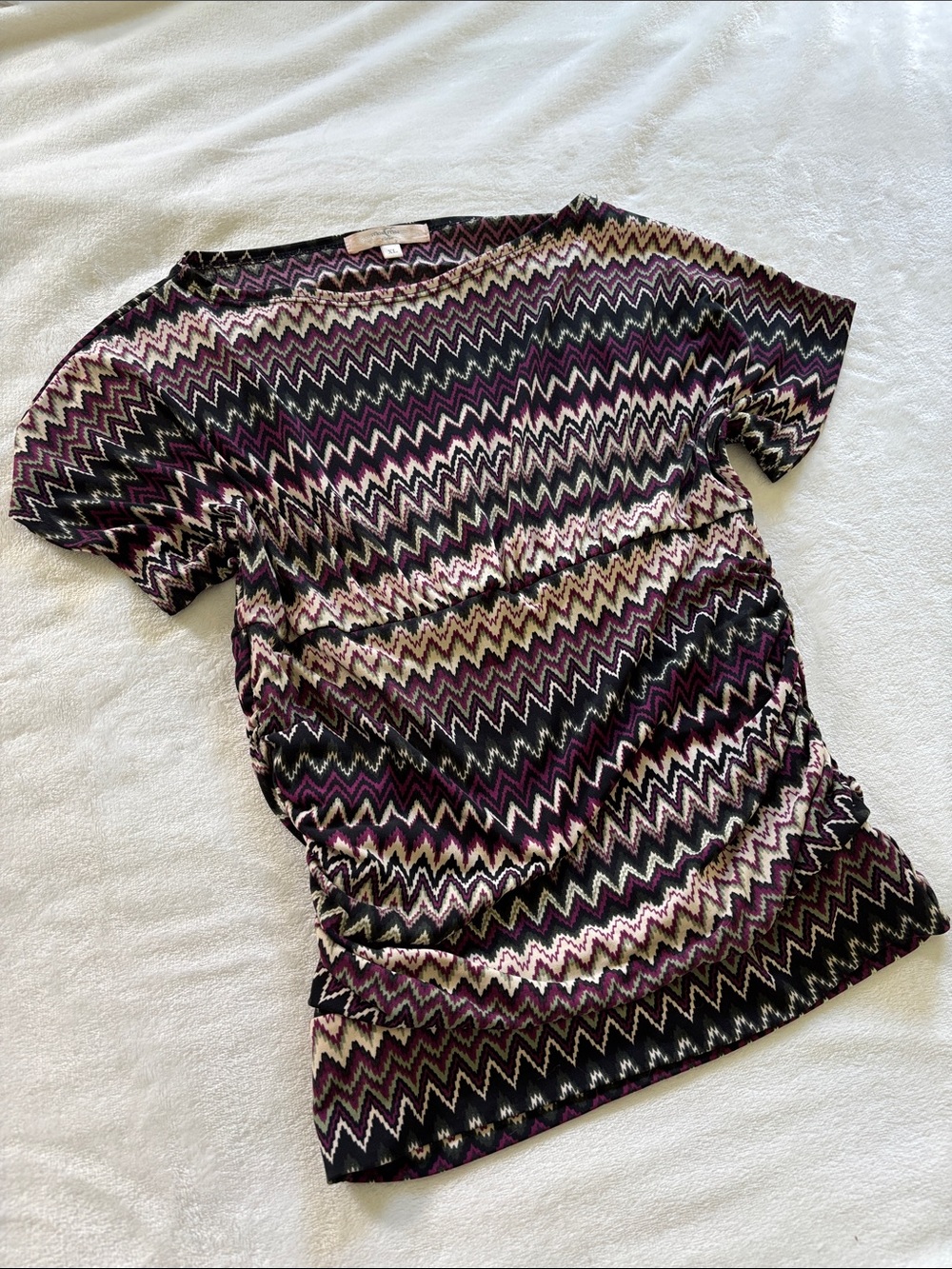 Moa Moa Zigzag Short Sleeve Tunic in Purple, Black & Cream